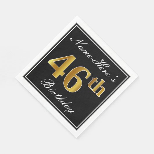 Elegant, Faux Gold 46th Birthday + Eigen naam Servet (Hoek)