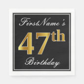 Elegant, Faux Gold 47th Birthday + Eigen naam Servet (Voorkant)