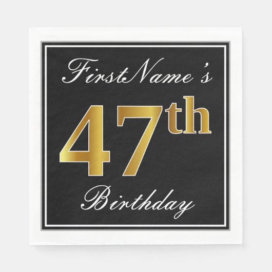 Elegant, Faux Gold 47th Birthday + Eigen naam Servet (Voorkant)
