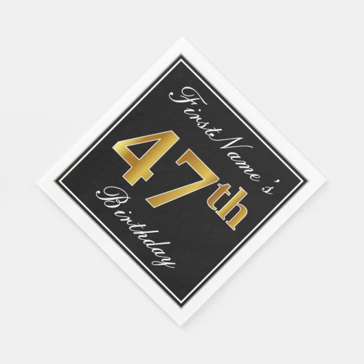 Elegant, Faux Gold 47th Birthday + Eigen naam Servet (Hoek)