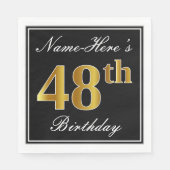 Elegant, Faux Gold 48th Birthday + Eigen naam Servet (Voorkant)