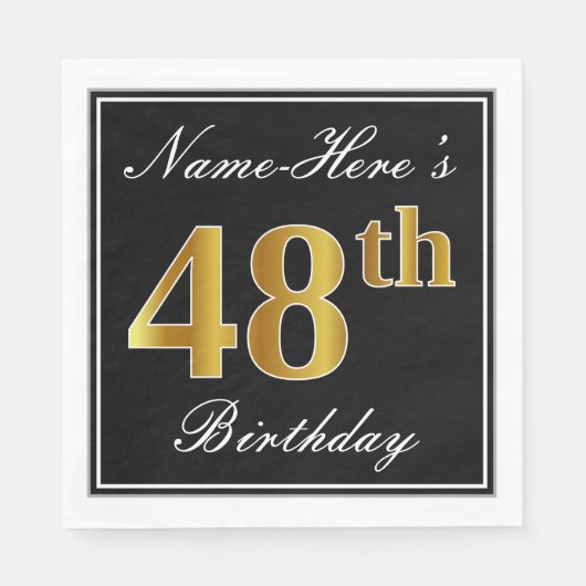 Elegant, Faux Gold 48th Birthday + Eigen naam Servet (Voorkant)