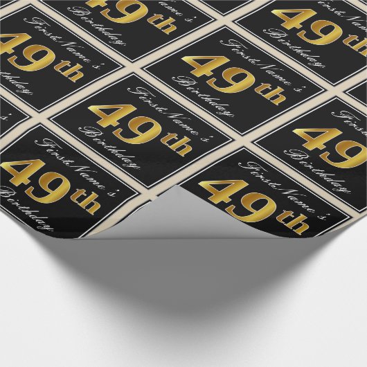 Elegant, Faux Gold 49th Birthday + Eigen naam Cadeaupapier (Hoek)