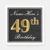 Elegant, Faux Gold 49th Birthday + Eigen naam Servet (Voorkant)