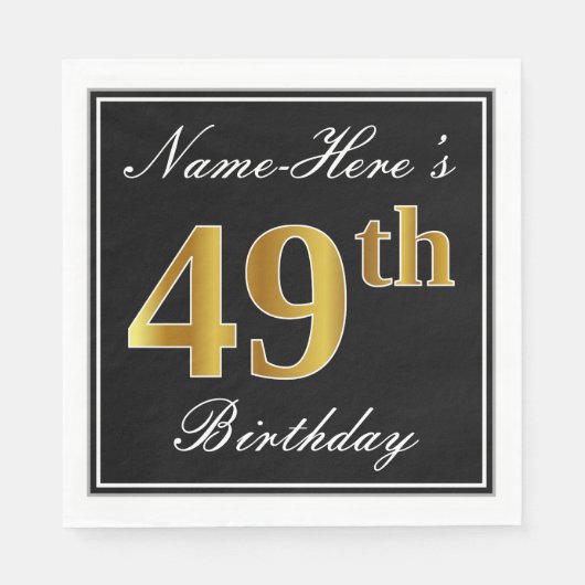 Elegant, Faux Gold 49th Birthday + Eigen naam Servet (Voorkant)