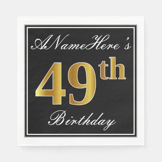 Elegant, Faux Gold 49th Birthday + Eigen naam Servet (Voorkant)
