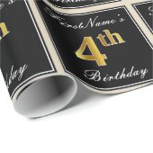 Elegant, Faux Gold 4th Birthday + Eigen naam Cadeaupapier (Rol Hoek)