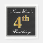 Elegant, Faux Gold 4th Birthday + Eigen naam Servet (Voorkant)