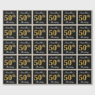 Elegant, Faux Gold 50th Birthday + Eigen naam Cadeaupapier