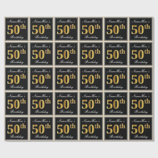 Elegant, Faux Gold 50th Birthday + Eigen naam Cadeaupapier (Vlak)