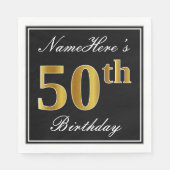Elegant, Faux Gold 50th Birthday + Eigen naam Servetten (Voorkant)