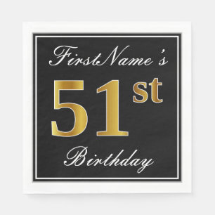 Elegant, Faux Gold 51st Birthday + Eigen naam Servet