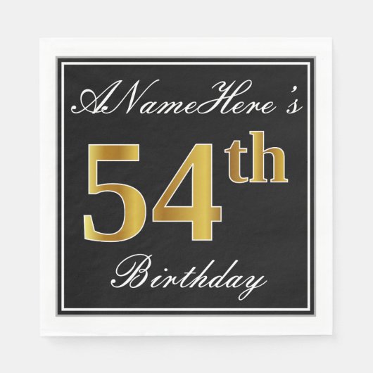 Elegant, Faux Gold 54th Birthday + Eigen naam Servet (Voorkant)