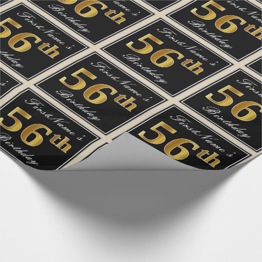 Elegant, Faux Gold 56th Birthday + Eigen naam Cadeaupapier (Hoek)