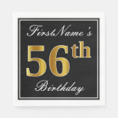 Elegant, Faux Gold 56th Birthday + Eigen naam Servet (Voorkant)