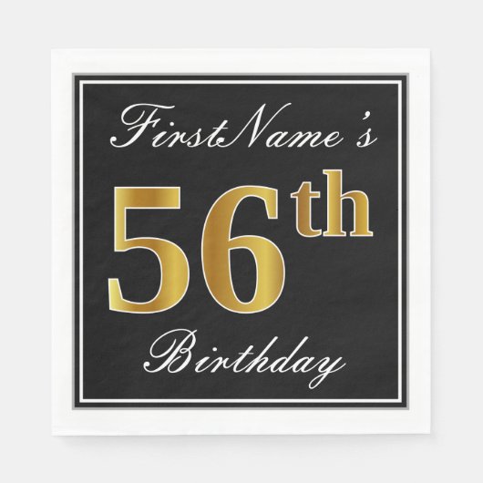 Elegant, Faux Gold 56th Birthday + Eigen naam Servet (Voorkant)