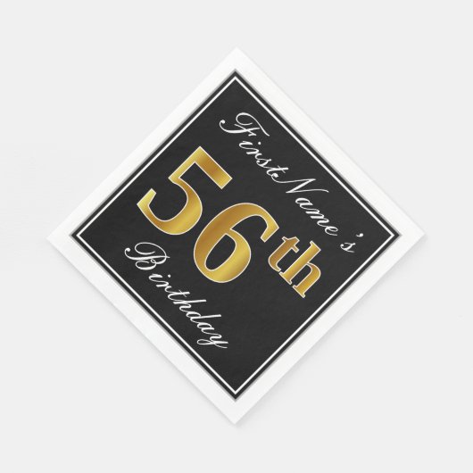 Elegant, Faux Gold 56th Birthday + Eigen naam Servet (Hoek)
