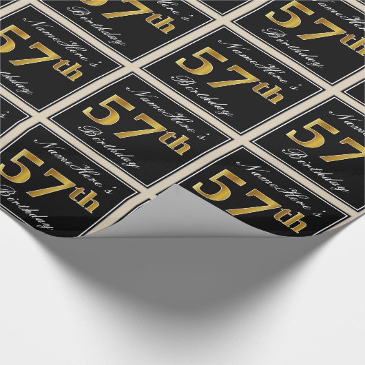 Elegant, Faux Gold 57th Birthday + Eigen naam Cadeaupapier (Hoek)