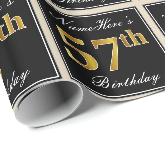 Elegant, Faux Gold 57th Birthday + Eigen naam Cadeaupapier (Rol Hoek)