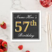 Elegant, Faux Gold 57th Birthday + Eigen naam Servet (Insitu)
