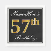 Elegant, Faux Gold 57th Birthday + Eigen naam Servet (Voorkant)