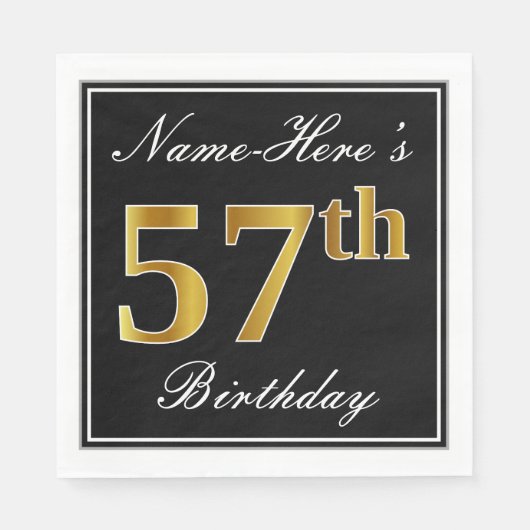 Elegant, Faux Gold 57th Birthday + Eigen naam Servet (Voorkant)