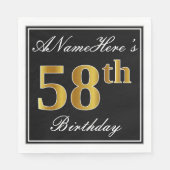 Elegant, Faux Gold 58th Birthday + Eigen naam Servet (Voorkant)