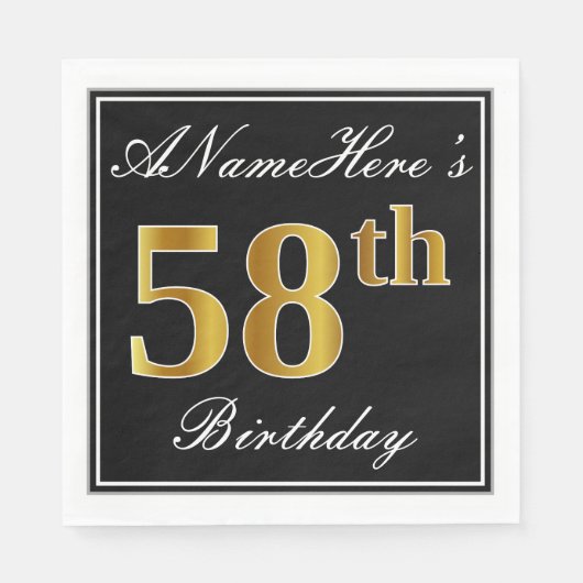 Elegant, Faux Gold 58th Birthday + Eigen naam Servet (Voorkant)