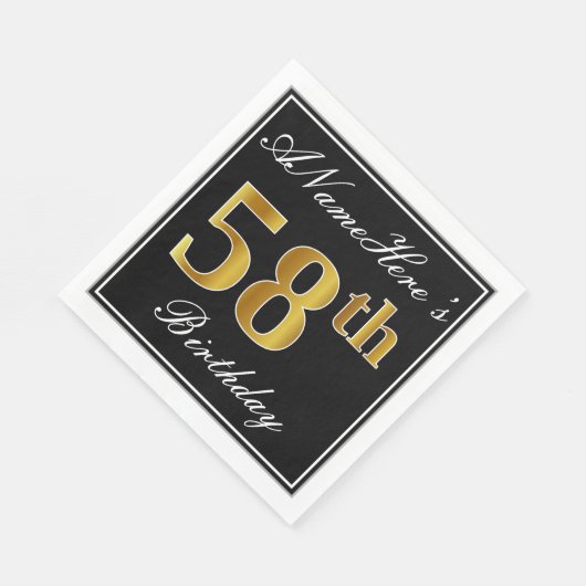 Elegant, Faux Gold 58th Birthday + Eigen naam Servet (Hoek)