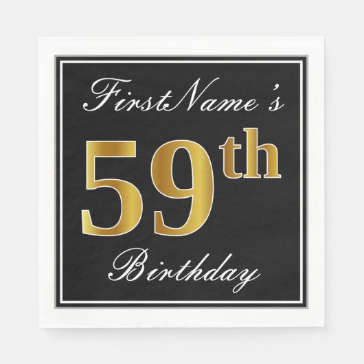Elegant, Faux Gold 59th Birthday + Eigen naam Servet (Voorkant)