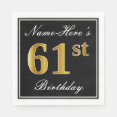 Elegant, Faux Gold 61st Birthday + Eigen naam Servet (Voorkant)