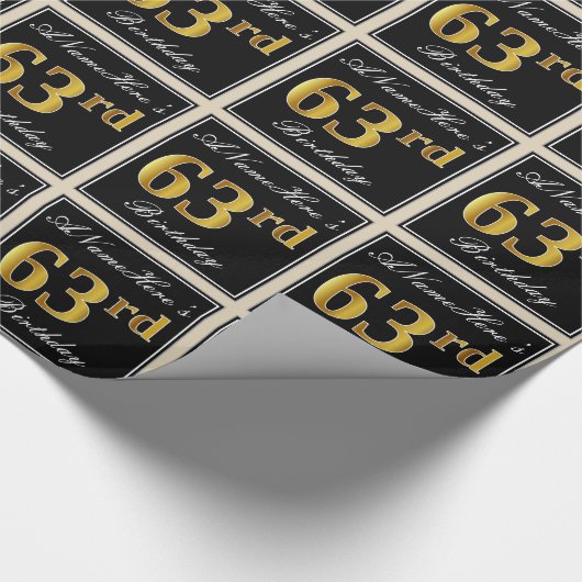 Elegant, Faux Gold 63rd Birthday + Eigen naam Cadeaupapier (Hoek)