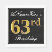 Elegant, Faux Gold 63rd Birthday + Eigen naam Servet (Voorkant)
