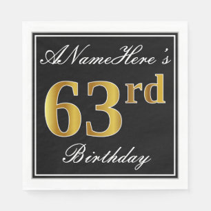 Elegant, Faux Gold 63rd Birthday + Eigen naam Servet