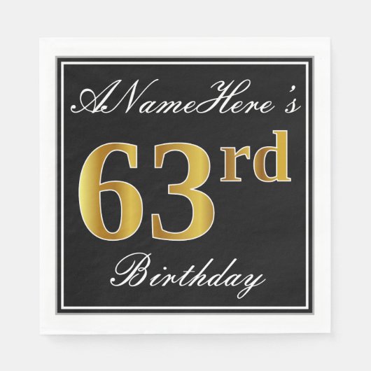 Elegant, Faux Gold 63rd Birthday + Eigen naam Servet (Voorkant)