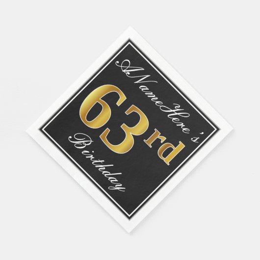 Elegant, Faux Gold 63rd Birthday + Eigen naam Servet (Hoek)