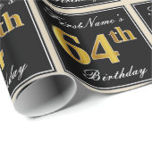 Elegant, Faux Gold 64th Birthday + Eigen naam Cadeaupapier (Rol Hoek)