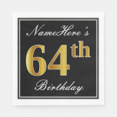Elegant, Faux Gold 64th Birthday + Eigen naam Servet (Voorkant)