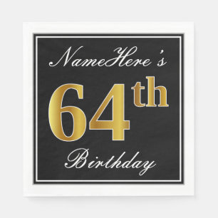 Elegant, Faux Gold 64th Birthday + Eigen naam Servet