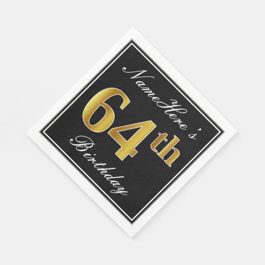 Elegant, Faux Gold 64th Birthday + Eigen naam Servet (Hoek)