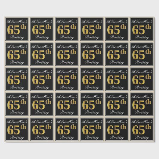 Elegant, Faux Gold 65th Birthday + Eigen naam Cadeaupapier (Vlak)