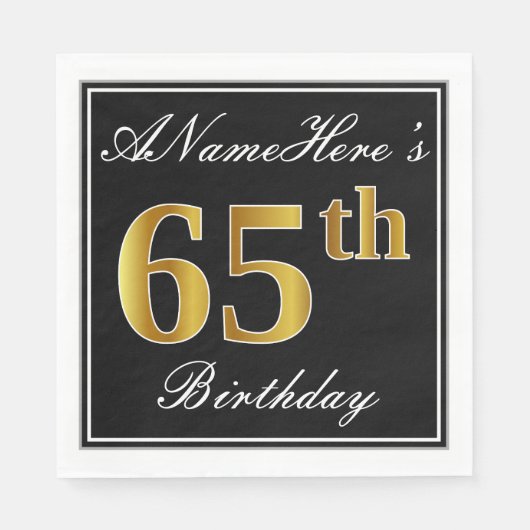 Elegant, Faux Gold 65th Birthday + Eigen naam Servet (Voorkant)