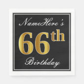Elegant, Faux Gold 66th Birthday + Eigen naam Servet (Voorkant)