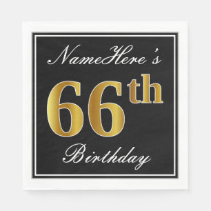Elegant, Faux Gold 66th Birthday + Eigen naam Servet