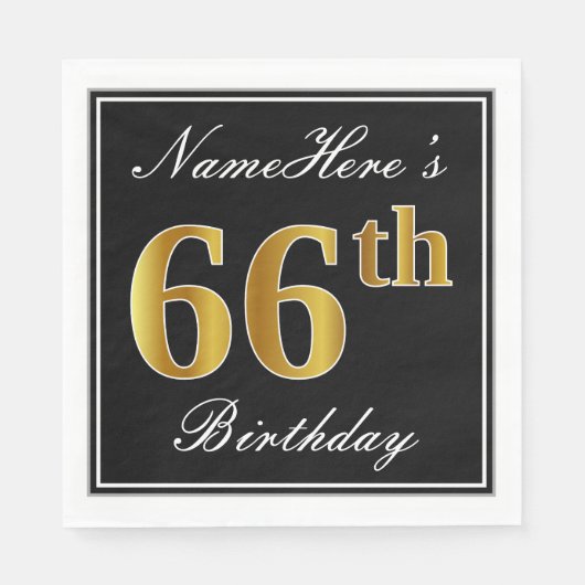 Elegant, Faux Gold 66th Birthday + Eigen naam Servet (Voorkant)