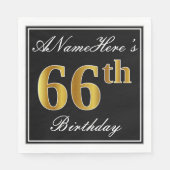 Elegant, Faux Gold 66th Birthday + Eigen naam Servetten (Voorkant)