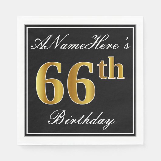 Elegant, Faux Gold 66th Birthday + Eigen naam Servetten (Voorkant)