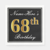 Elegant, Faux Gold 68th Birthday + Eigen naam Servet (Voorkant)
