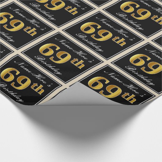 Elegant, Faux Gold 69th Birthday + Eigen naam Cadeaupapier (Hoek)