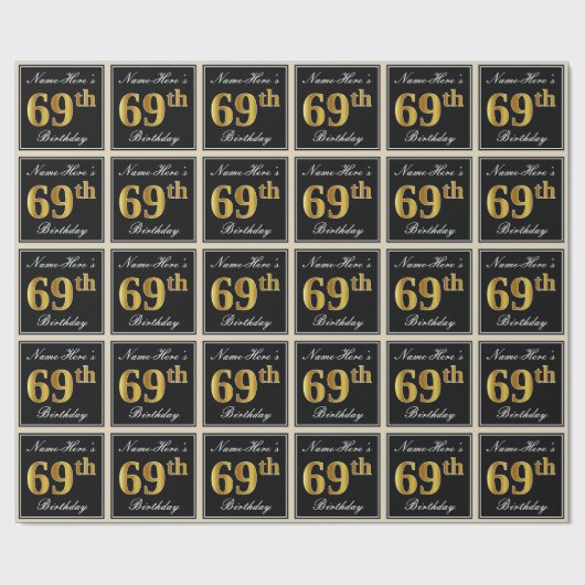 Elegant, Faux Gold 69th Birthday + Eigen naam Cadeaupapier (Vlak)